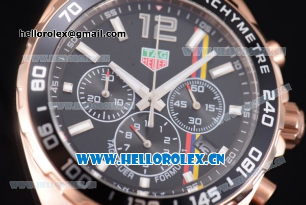 Tag Heuer Formula 1. James Hunt Miyota Quartz Rose Gold Case with Stick/Arabic Numeral Markers Black Dial and Black Nylon Strap - Click Image to Close